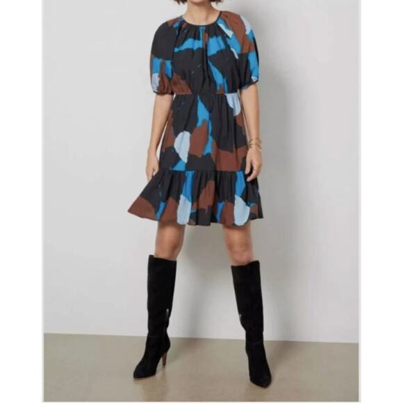 RAILS NWT Evereve Khloe Brown Blue Abstract Tiered Dress // S - Picture 2 of 12